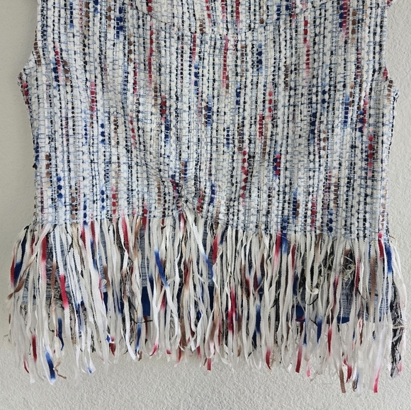 Drew By Anthropologie Tweed Fringe Top Womens Sz M White Pink Sleveless … - Picture 13 of 13